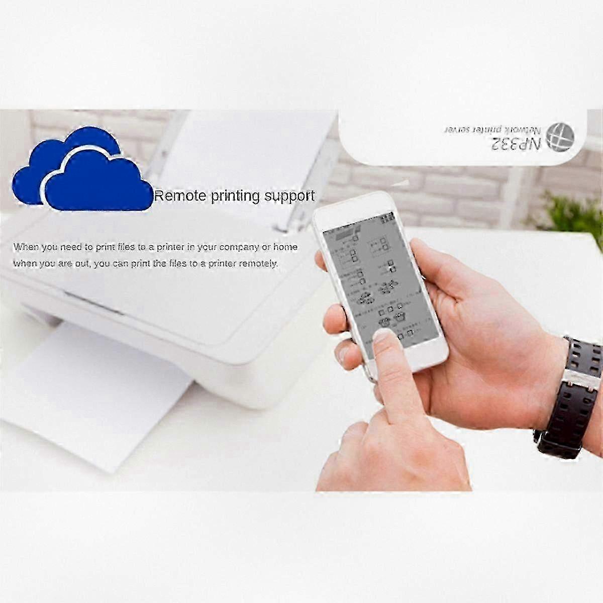 3-Port USB Network Printer Hub with Multi-Interface Support (Bluetooth & Ethernet Connectivity)