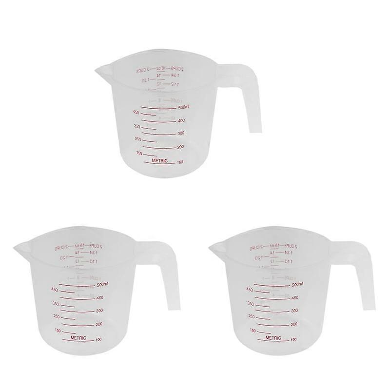3X 500ml Home Lab Measuring Jug Pitcher Plastic Handle Pour Spout Container