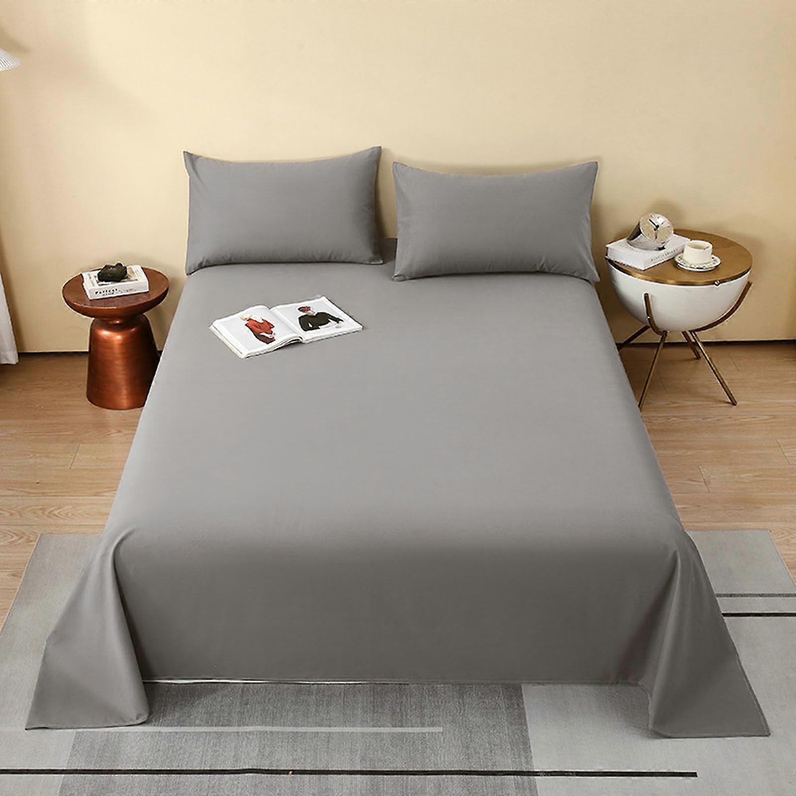 Flat Sheets 100% Egyptian Cotton Brushed Solid Color Grey 245x270cm Twin Full Queen King
