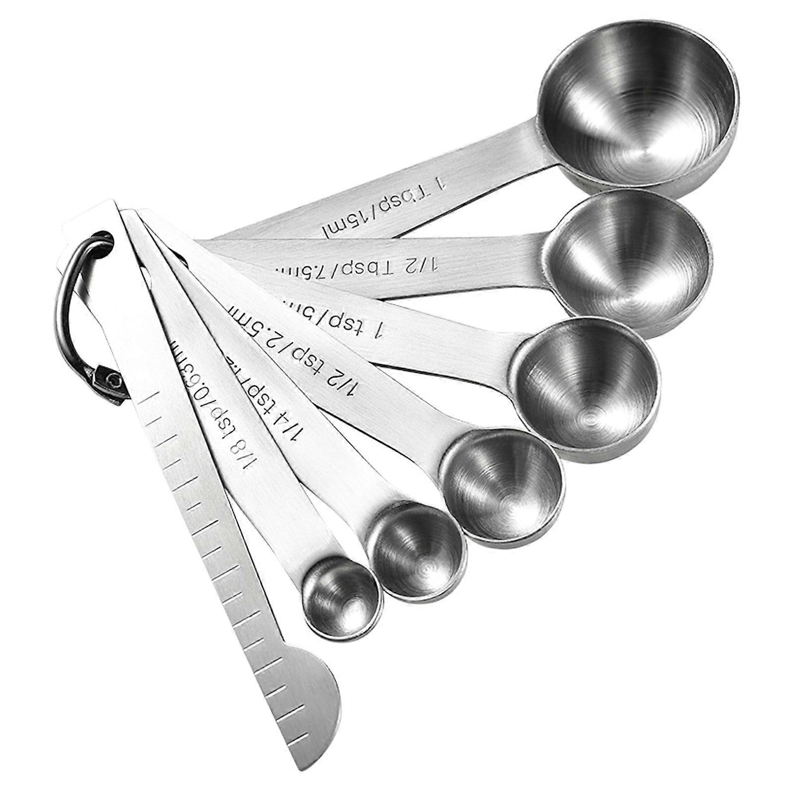 7Pcs Measuring Spoon Set with Leveler - Stainless Steel Scoops for Baking & Cooking - Precise Spice Measurement