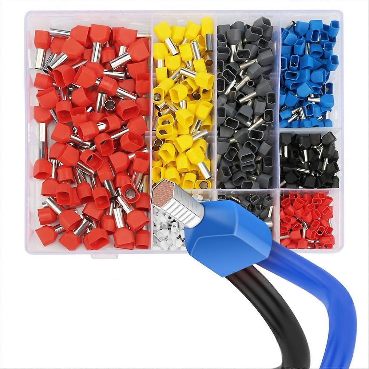 750pcs Twin Wire Ferrules Kit Wire Terminal Ferrules Crimp Connector Twin Ferrules Dual Bootlace Fer