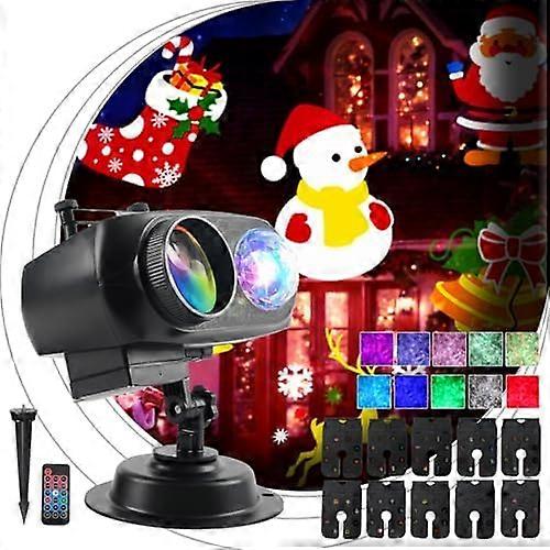 Christmas Projector Lights, 15W Waterproof Outdoor Holiday Projector Lights with Remote Control, 10 Non-Fading Slides,10 Ocean Waves, 6H Timer and 270