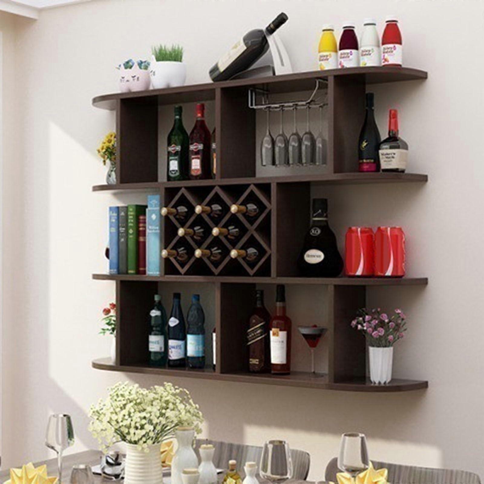 Modern Maple Wine Rack Wall Mounted Display Shelf For Liquor Bottles And Glasses 120cm Display Unit Living Room Kitchen