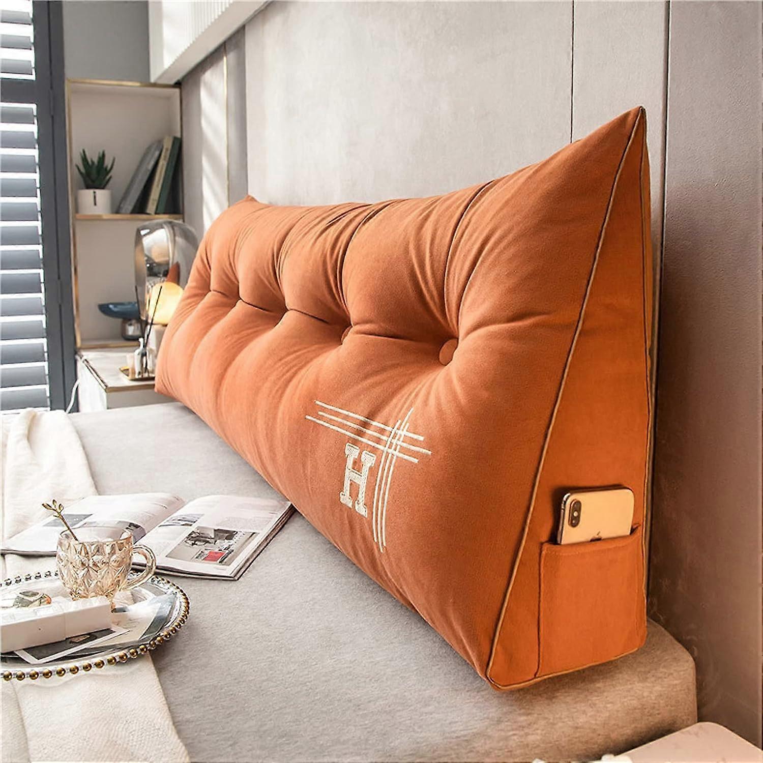 Triangular Reading Pillow with Back Support, Velvet Backrest Cushion for Bed and Sofa