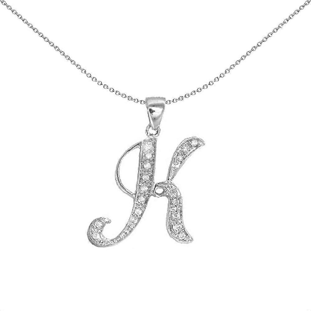 Jewelco London 9 克拉白金密镶镶嵌圆形 G SI 0.09 克拉钻石身份书首字母 ID 吊坠 字母 K