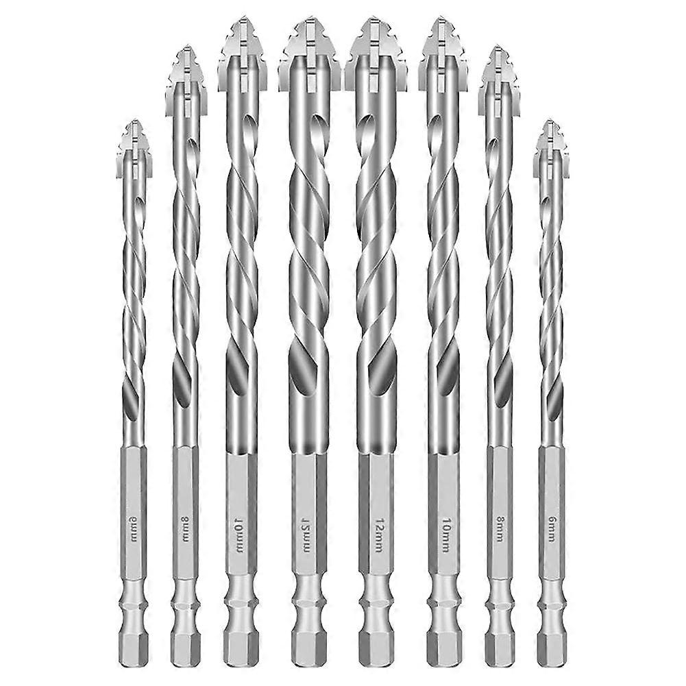 8PCS Drill Bits, Multifunctional Wear- Masonry Drill Bit, Four-Flute Sawtooth Eccentric Drill Bit