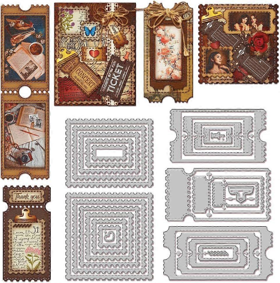 Nested Stitched Ticket Cutting Dies for Card Making Postage Stamp Border Cut Die for DIY Scrapbooking Journal Embossing Paper Craft Decor