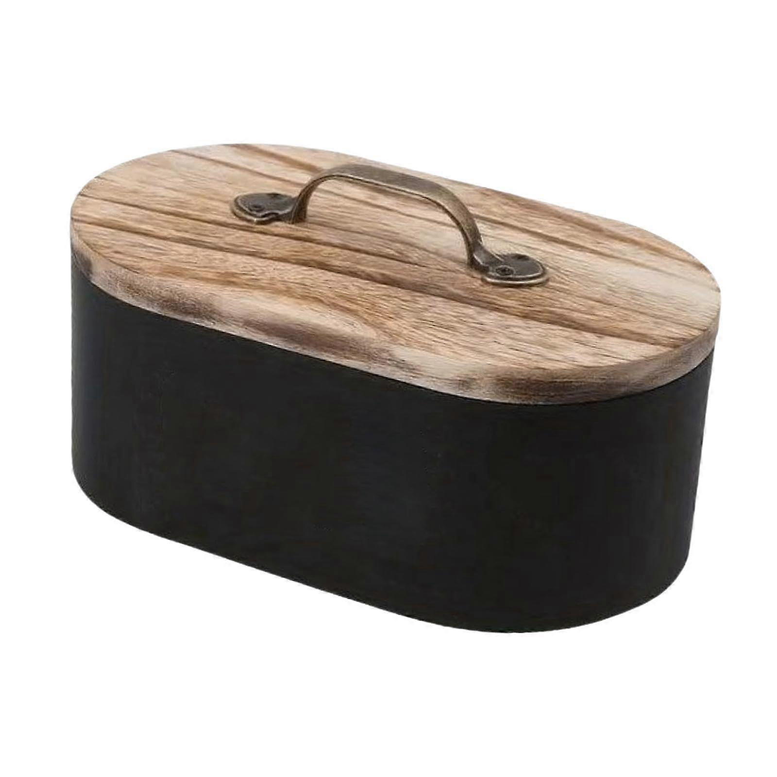Tampon Holder with Lid for Bathroom Storage Pads, Wooden Container for Office Dorm, Black