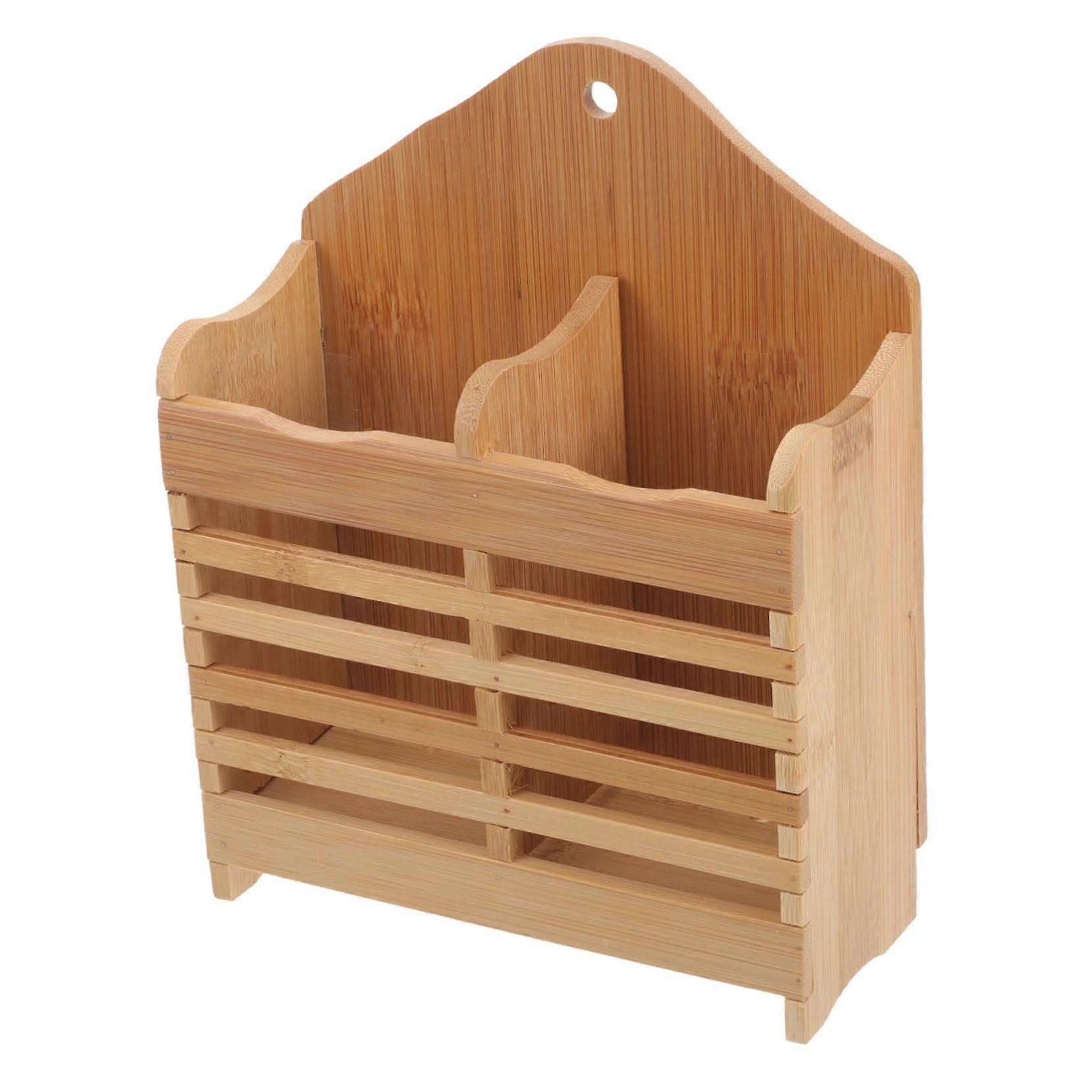 Bamboo Utensil Organizer with TwoCompartment Drying Rack for Chopsticks Spoons Forks Kitchen Storage