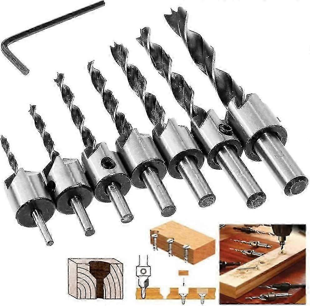 Countersink Drill Bit Set,8pcs Hss 5 Flute Carpentry Countersink Heart Drill Bits Chamfer Cutter 3-10mm