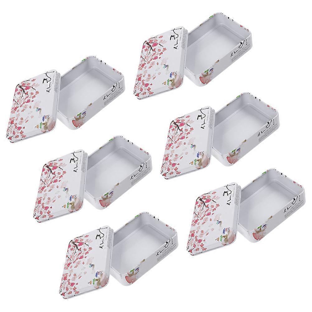 Floral Printed Rectangular Tin Box for Storage 6Pcs Metal Storage Containers