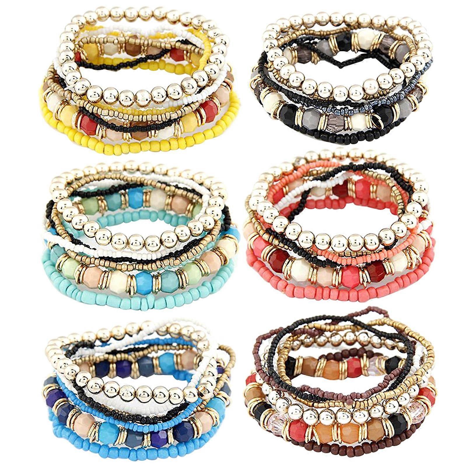 Ayyufe Boho Bracelets Pack Of 7 Women Boho Bohemian Mix Multilayer Elastic Beaded Bracelets for Banquet Party