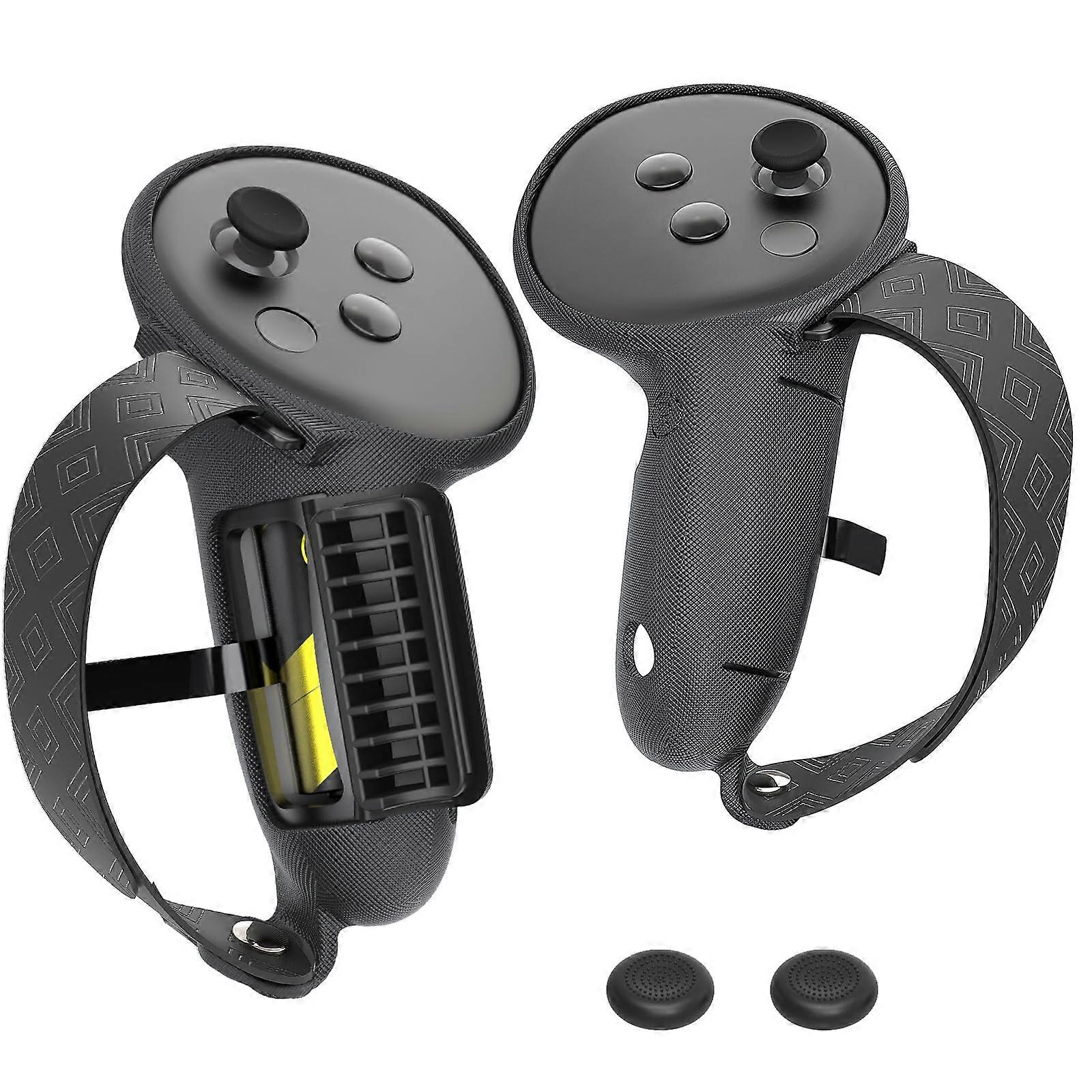 VR Controller Grip Covers for Meta Quest 3/3S with Quick Battery Access, NonSlip Silicone and Adjustable Straps (Black)