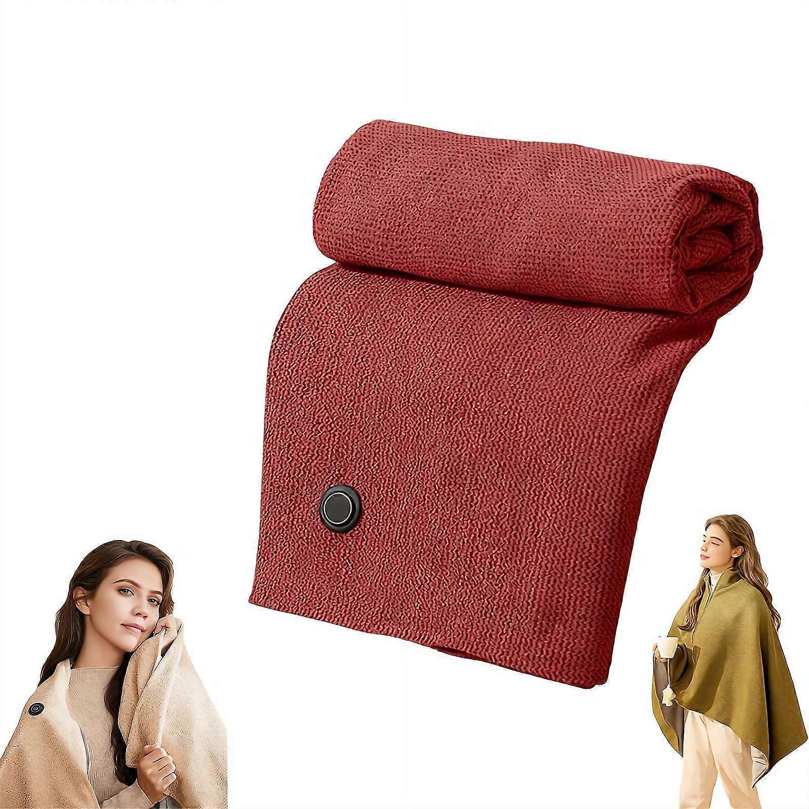 USB Heated Blanket Shawl Wrap for Women, Fast Heating Adjustable, Wearable Graphene Red 60×31