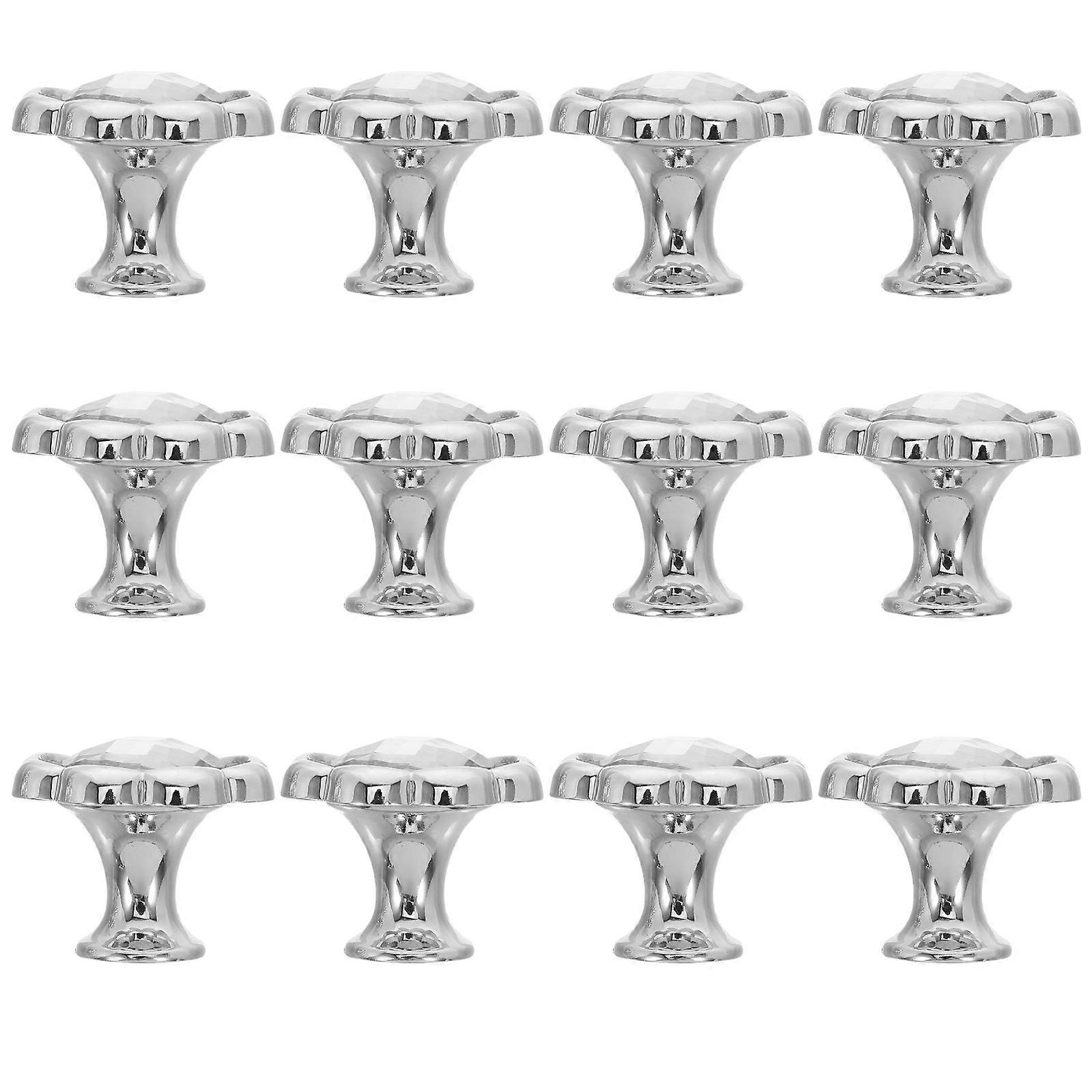12 Pack Silver Flower Shape Drawer Knobs with Rhinestone Accents for Home Use and Easy Installation