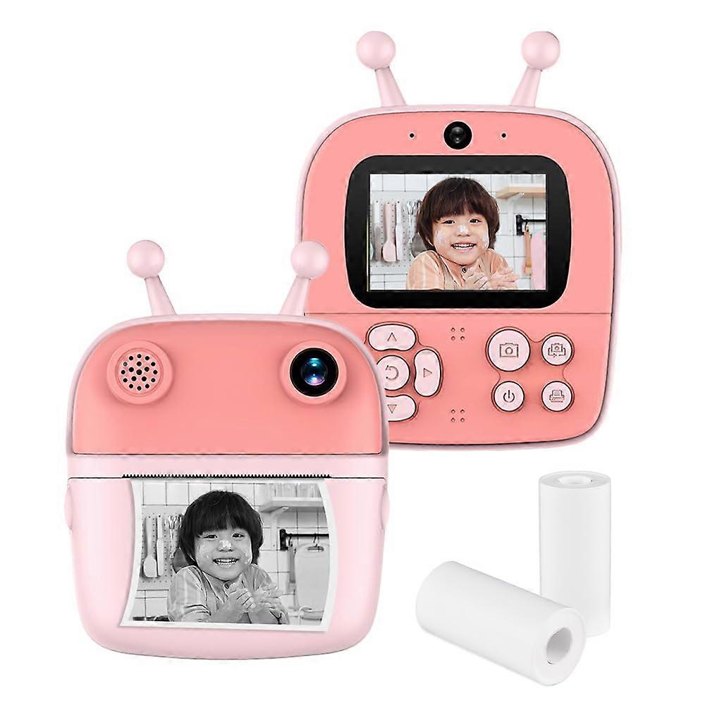Kids Instant Print Camera 1080P Dual Lens with Thermal Photo Printing 2.4' IPS Screen Pink