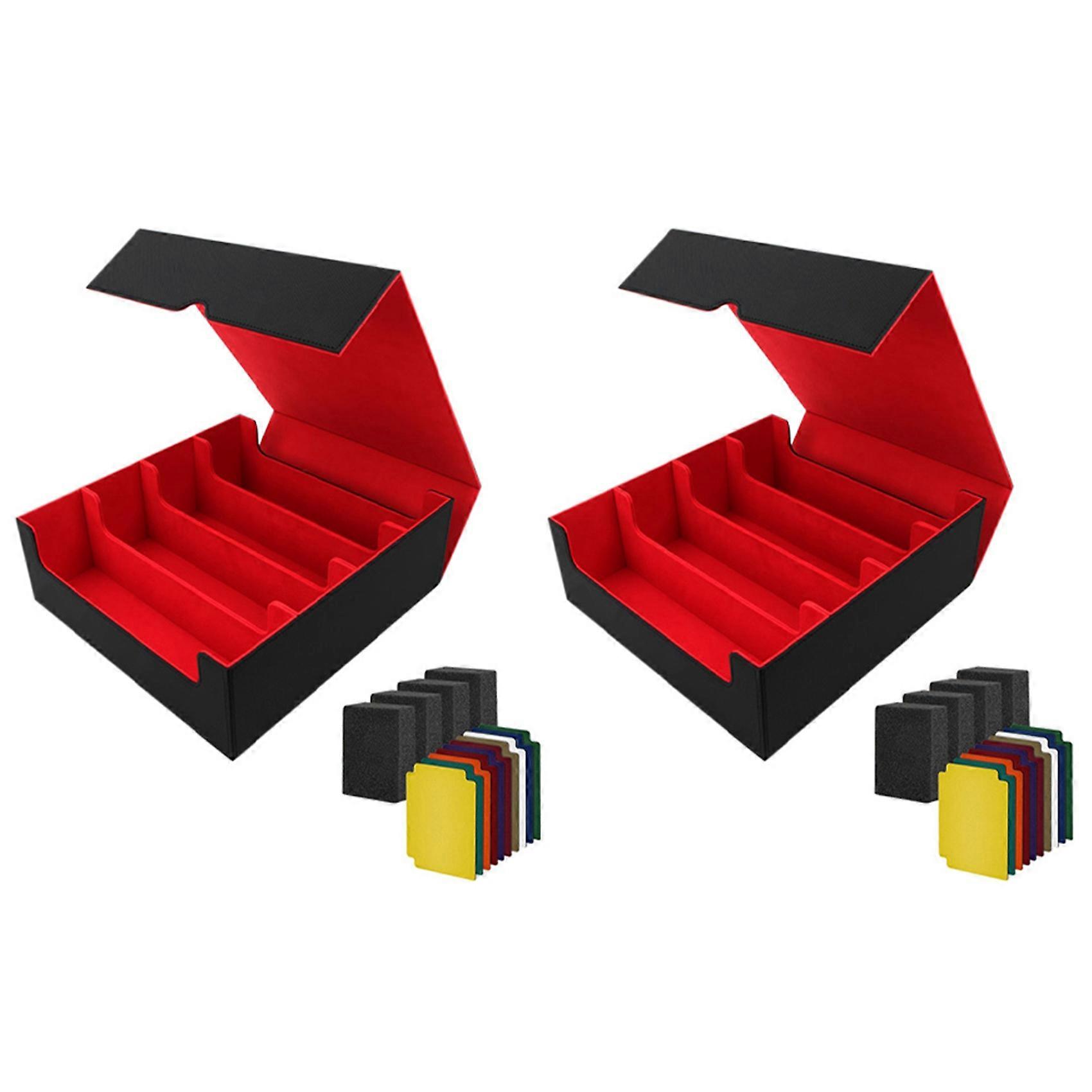 2X Trading Card Storage Box,4 Rows Card Deck Case ,Magnetic Closure Card Box for Game Cards Black&Red