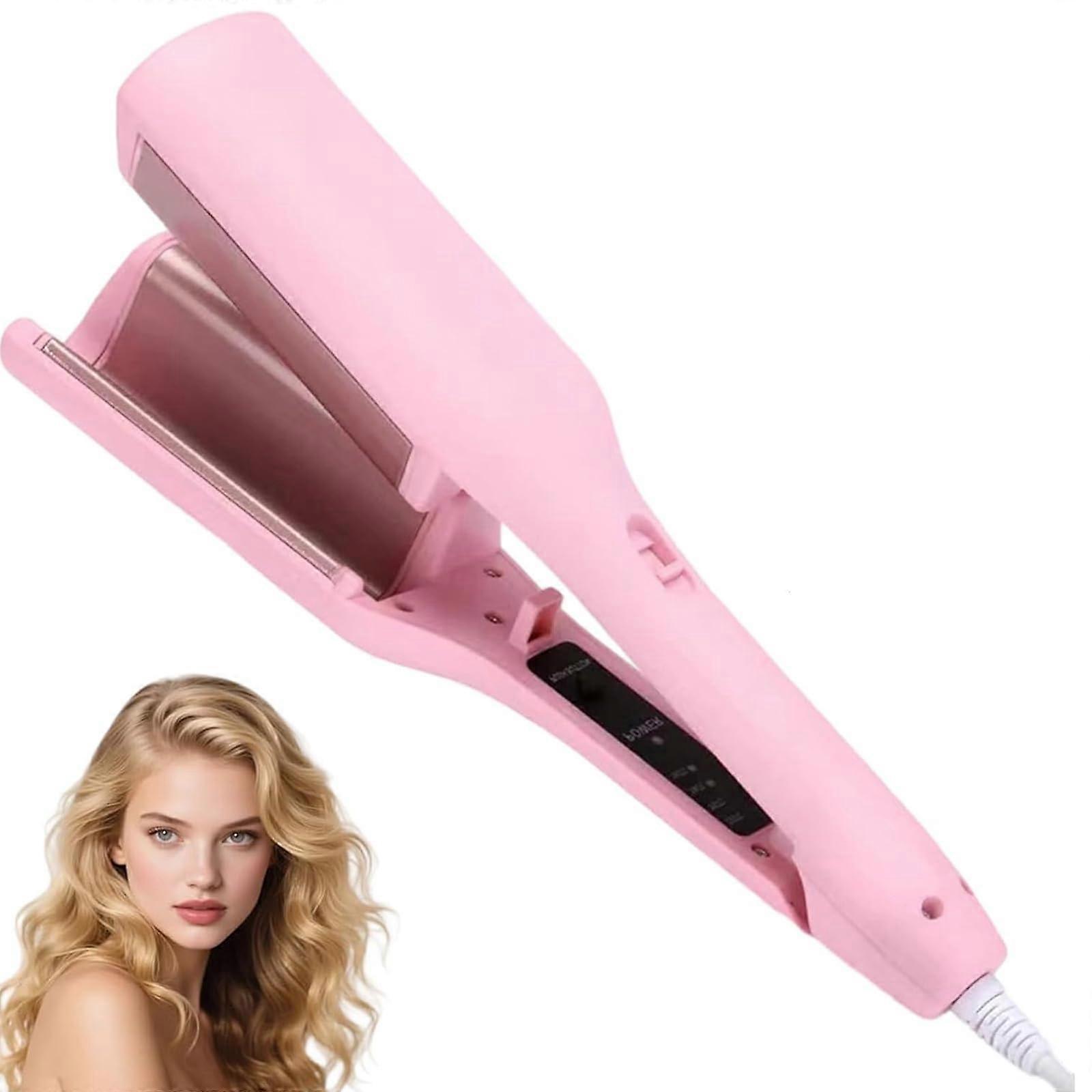 32mm Dual Barrel Curling Iron Hair Waver with Negative Ionic Tech for Quick Beach Waves, Pink