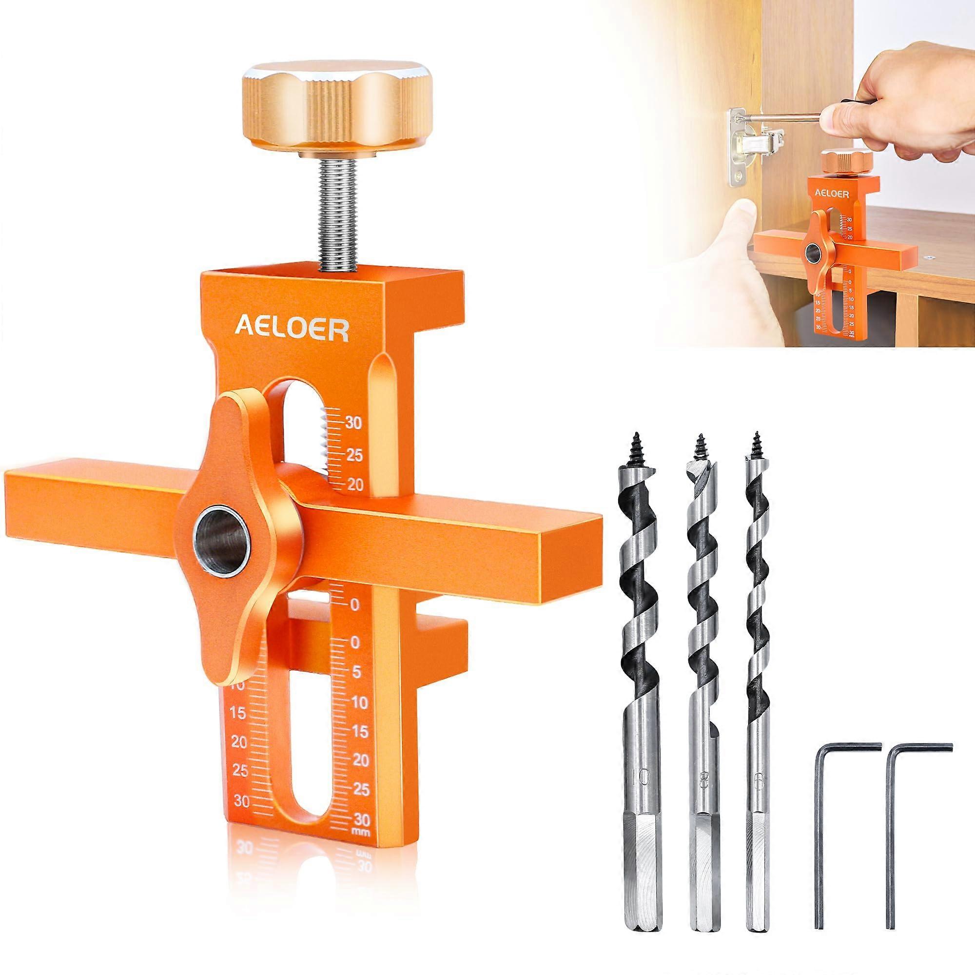 Adjustable Cabinet Door Installation Jig with 3 Drills, Aluminum Alloy Hinge Tool for Quick Alignment