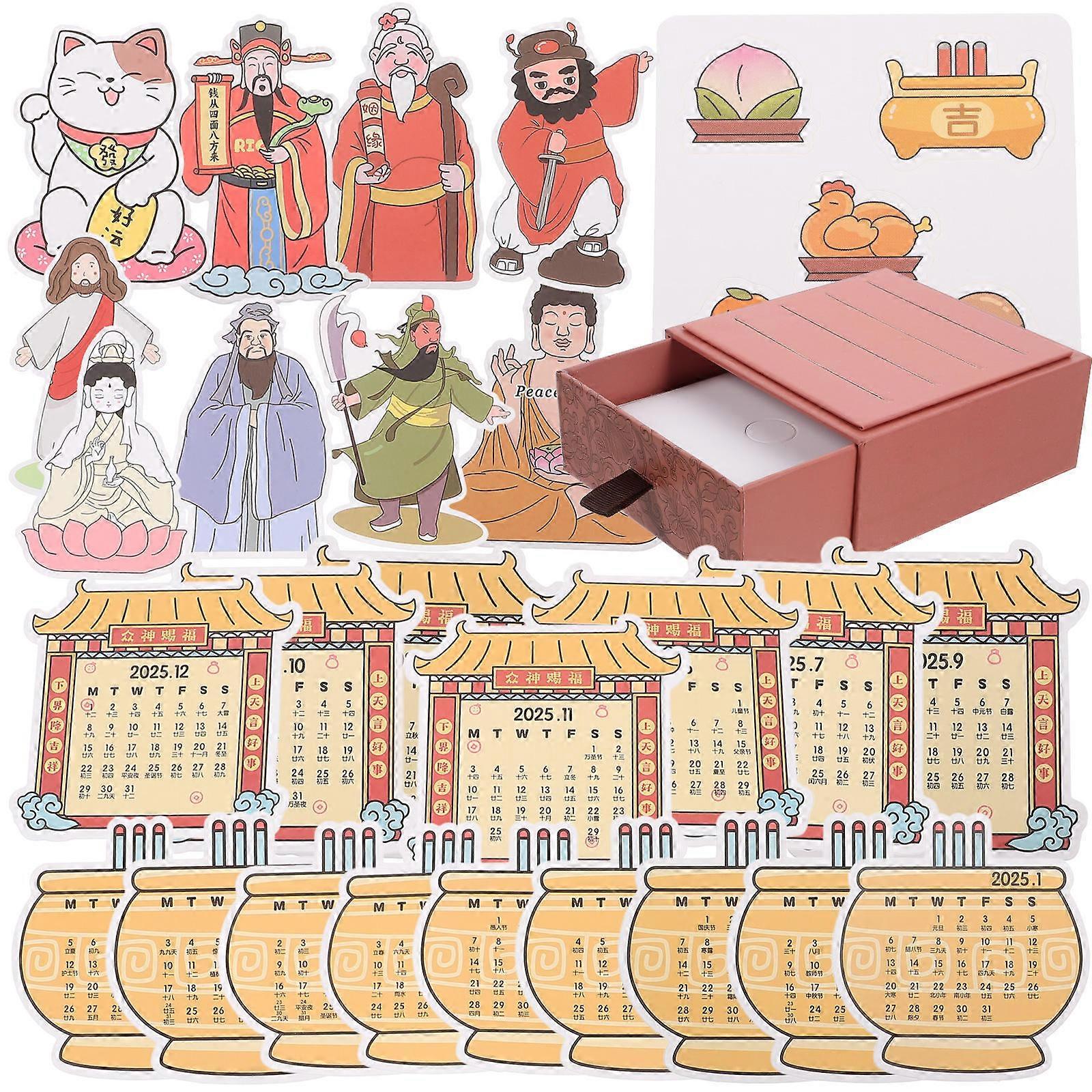 Blessings Drawer Desk Calendar Elegant Style Storage Organization Calendar Function 1Pack