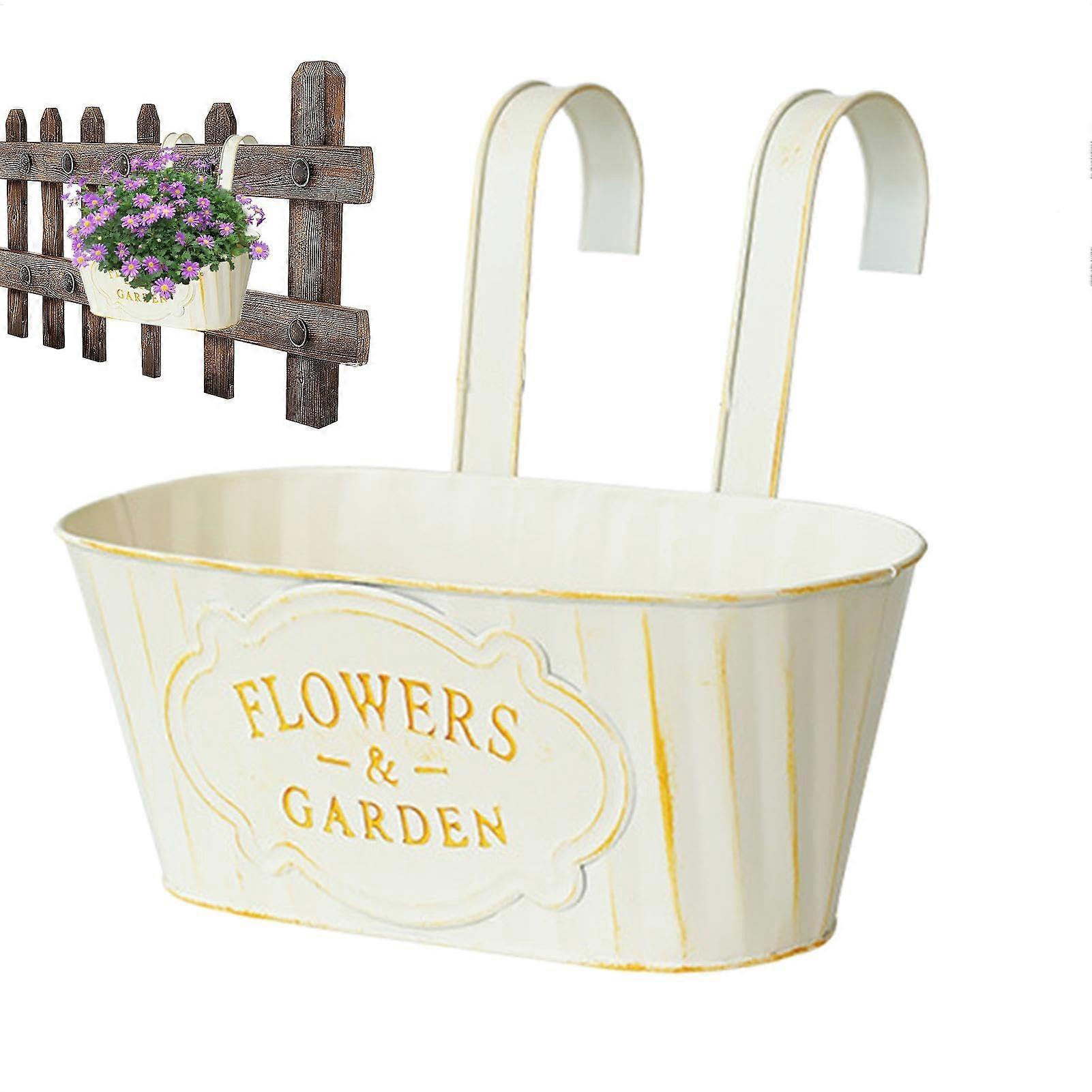 Deck Railing Planter with Hooks, Weatherproof Metal Window Flower Box, Efficient Drain System