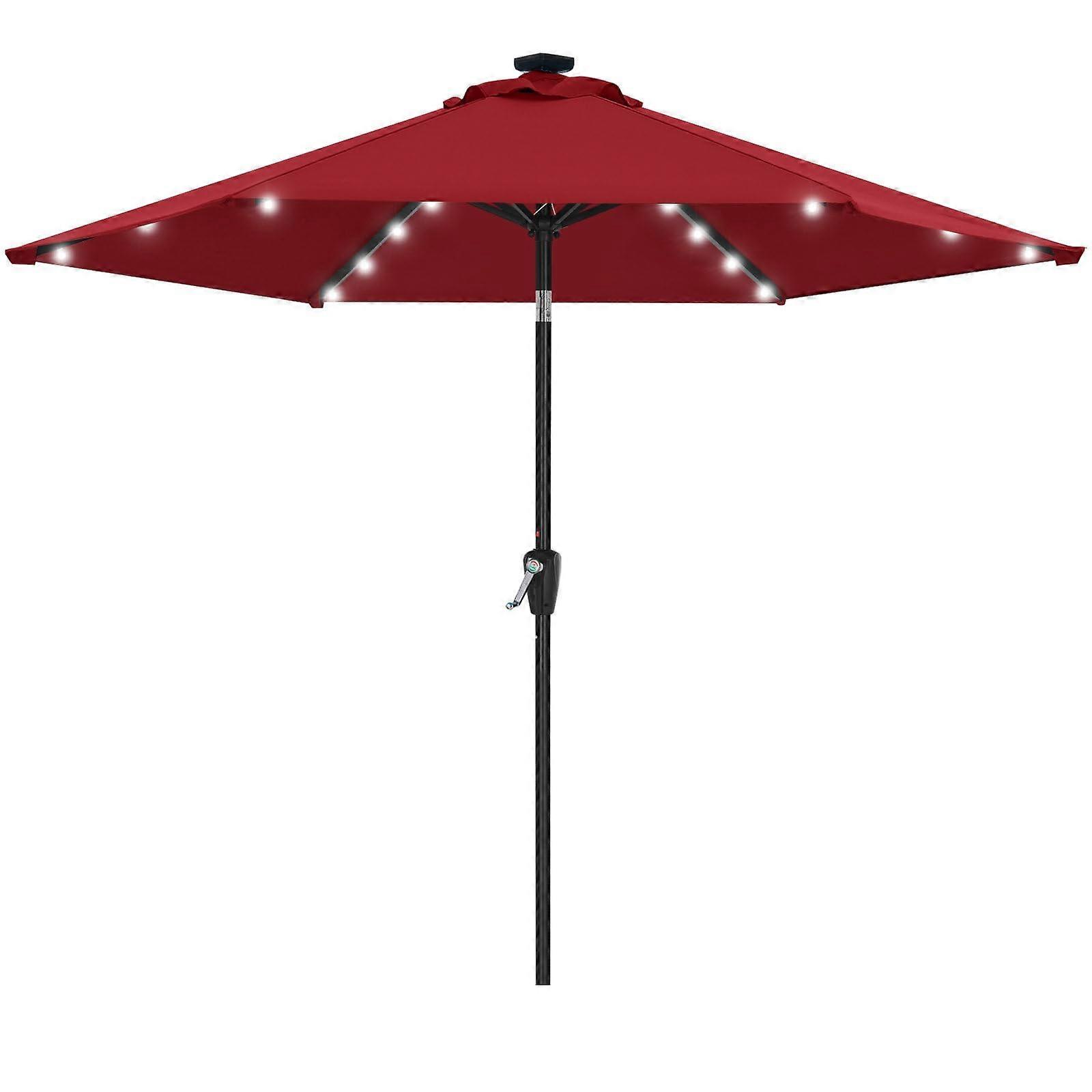 7.5ft Patio Umbrella with Solar Lights, Waterproof Tilting Canopy, RustResistant Aluminum Frame