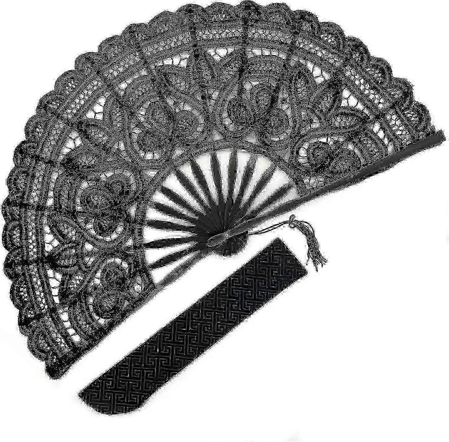 Preto renda dobrando fã bamboo fã fã
