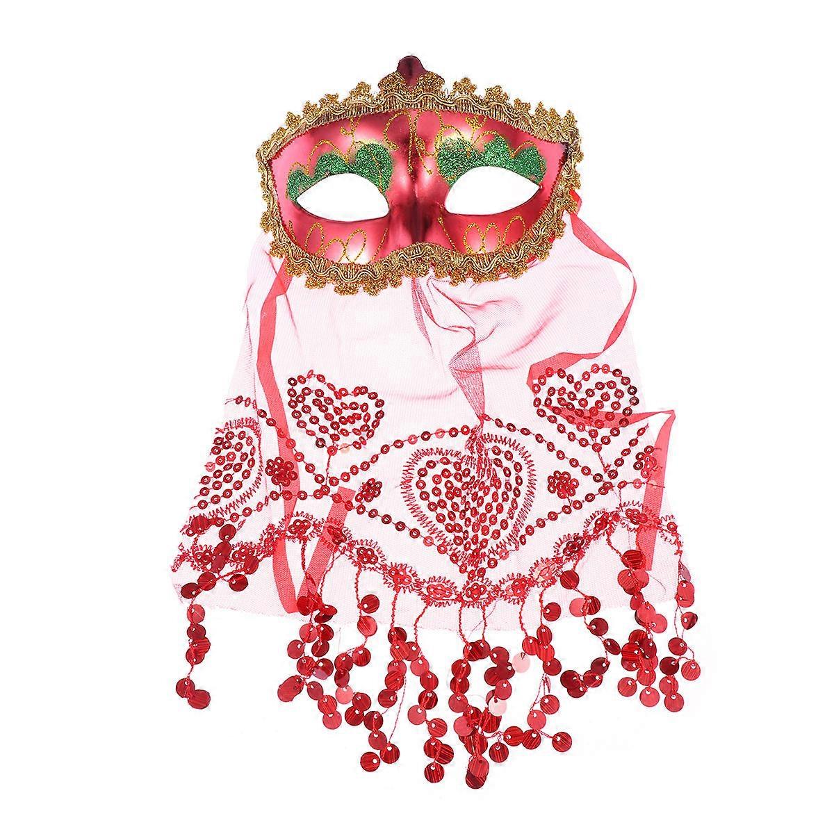 Masquerade Veil Party Mask for 9Pcs Elegant Red Cosplay Use