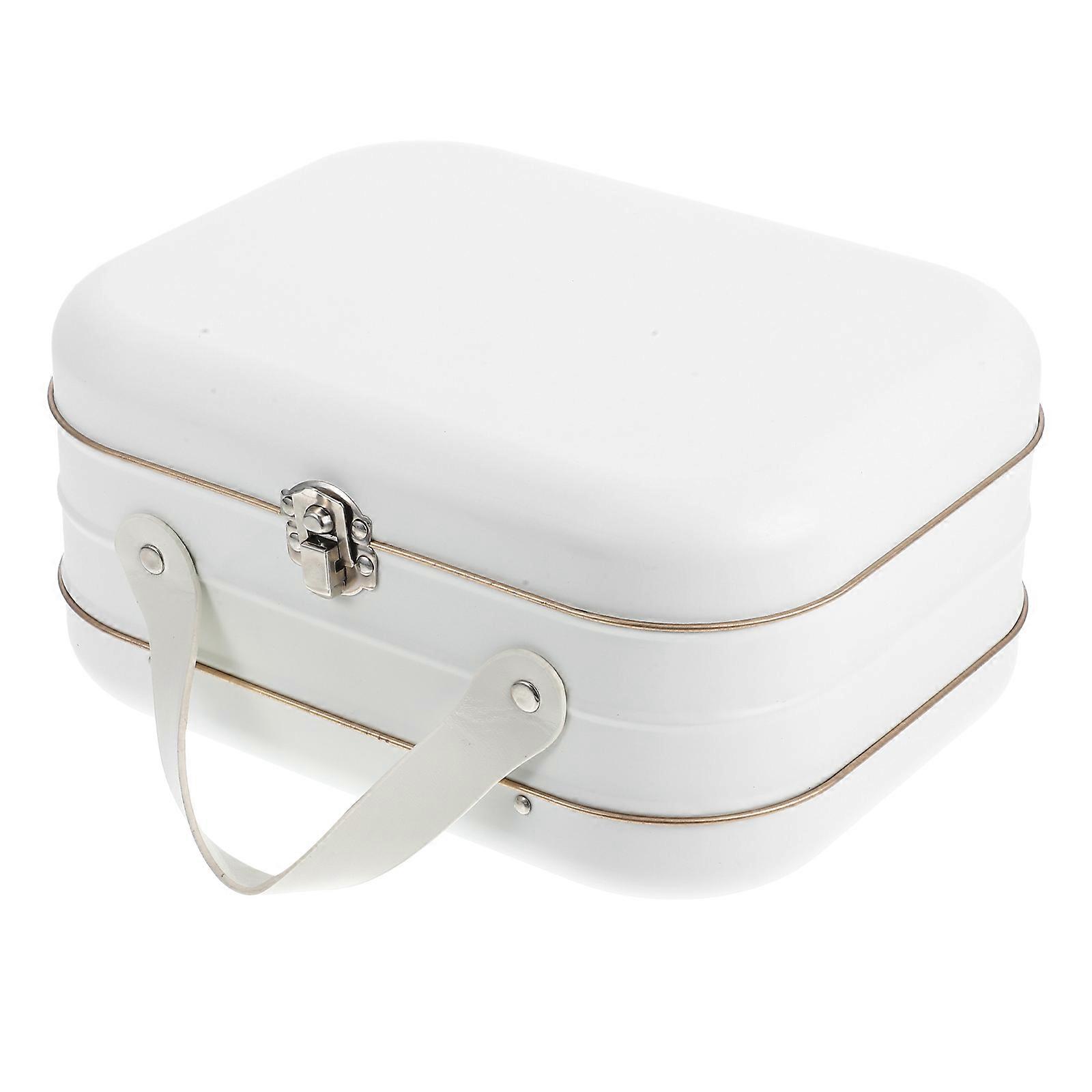 Portable Tin Box Multi-Use Storage Case for Jewelry 4Pcs White Tinplate