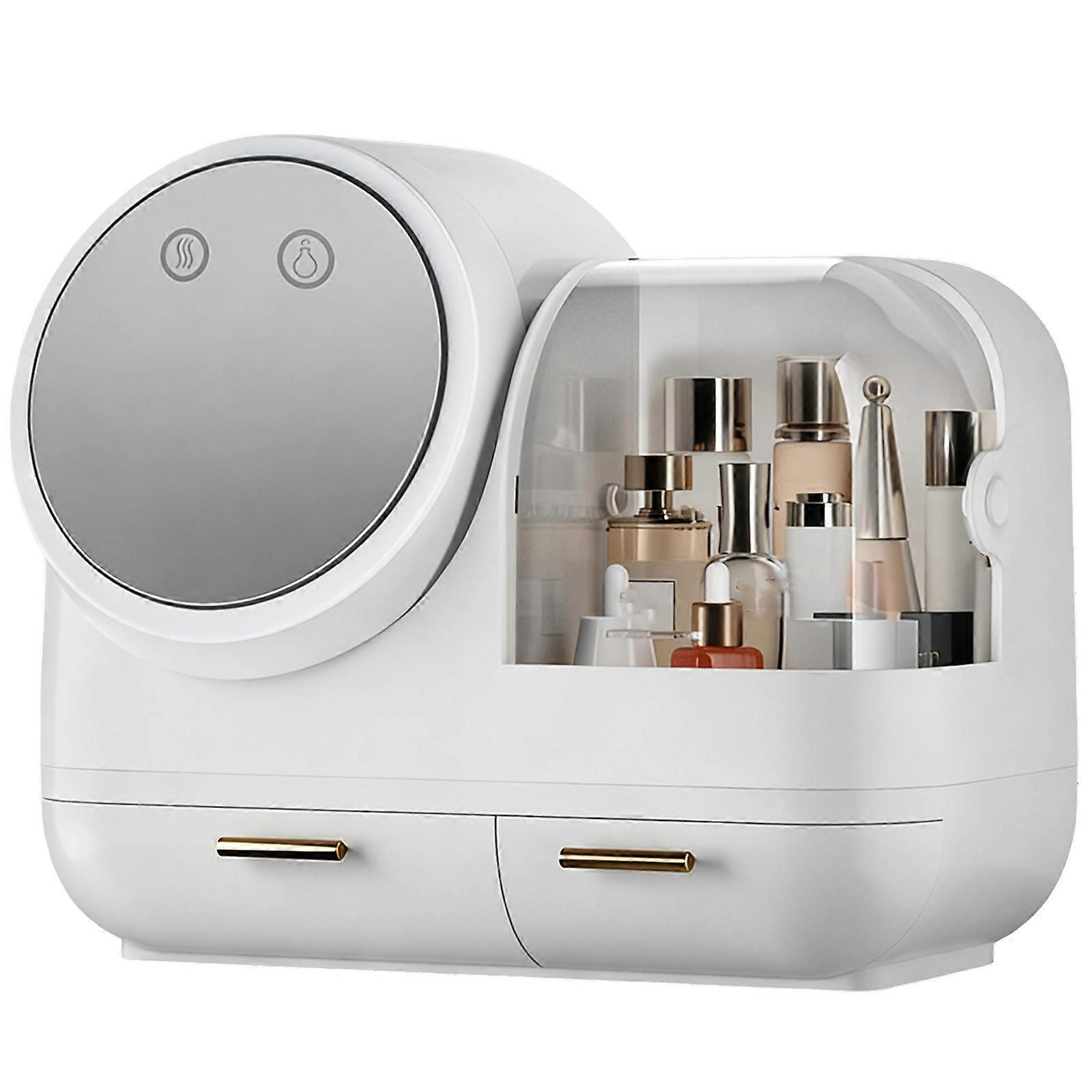 Large Capacity Cosmetic Storage Box With LED Mirror and Multiple Compartments Efficient Organization for Makeup Tools Accessories  White