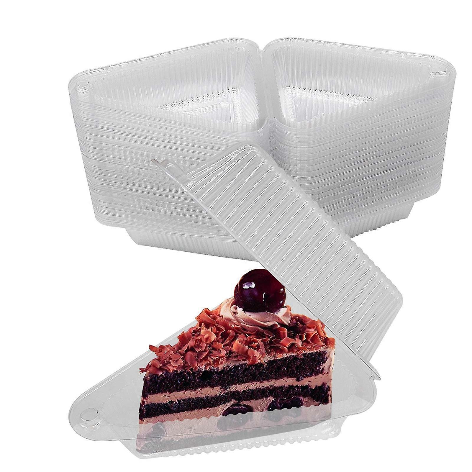 100 Pcs Cheesecake Slice Container Clear Plastic Pie Box Keep Food Fresh Disposable Hinged Design