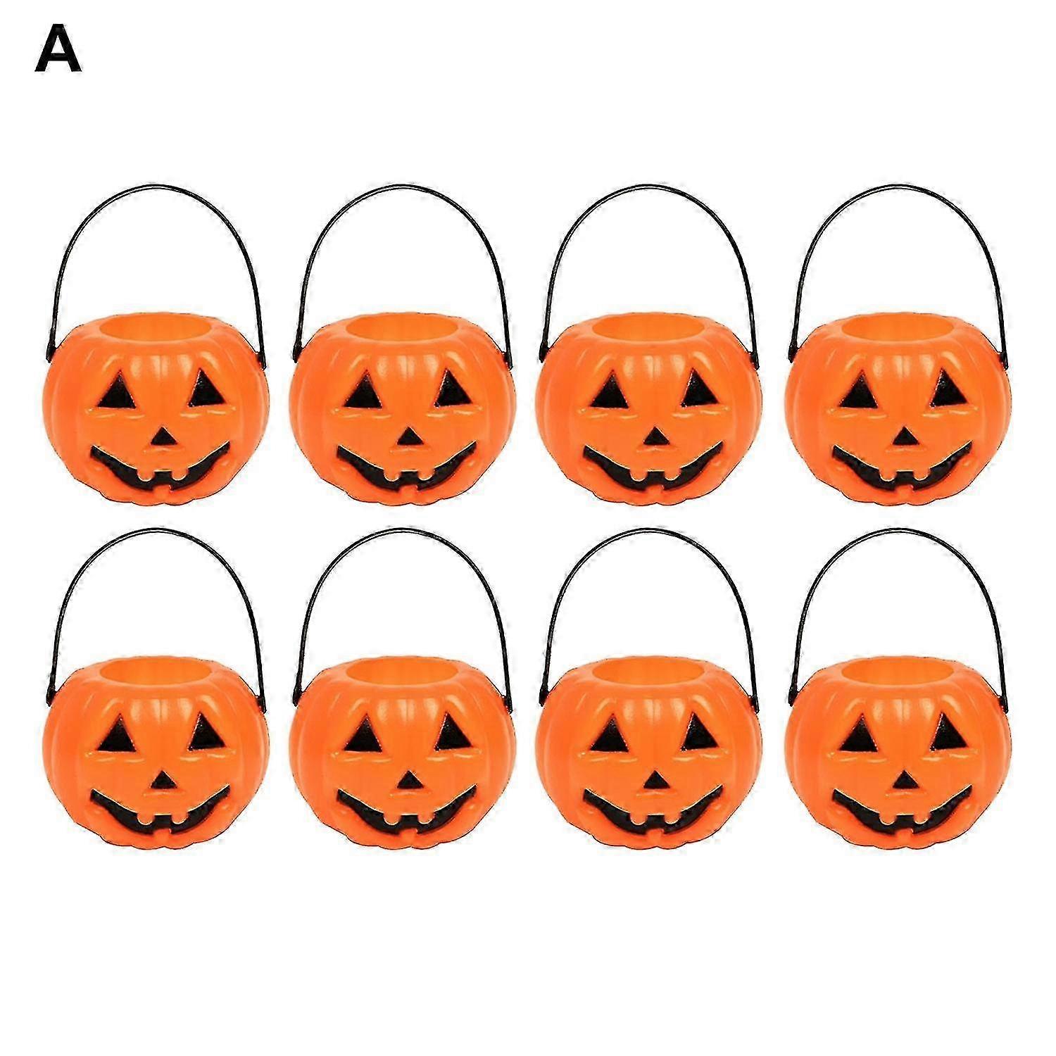 8Pcs Attractive Candy Bucket Handle Design PC Pumpkin Shape Compact Portable Storage Holder for Fest