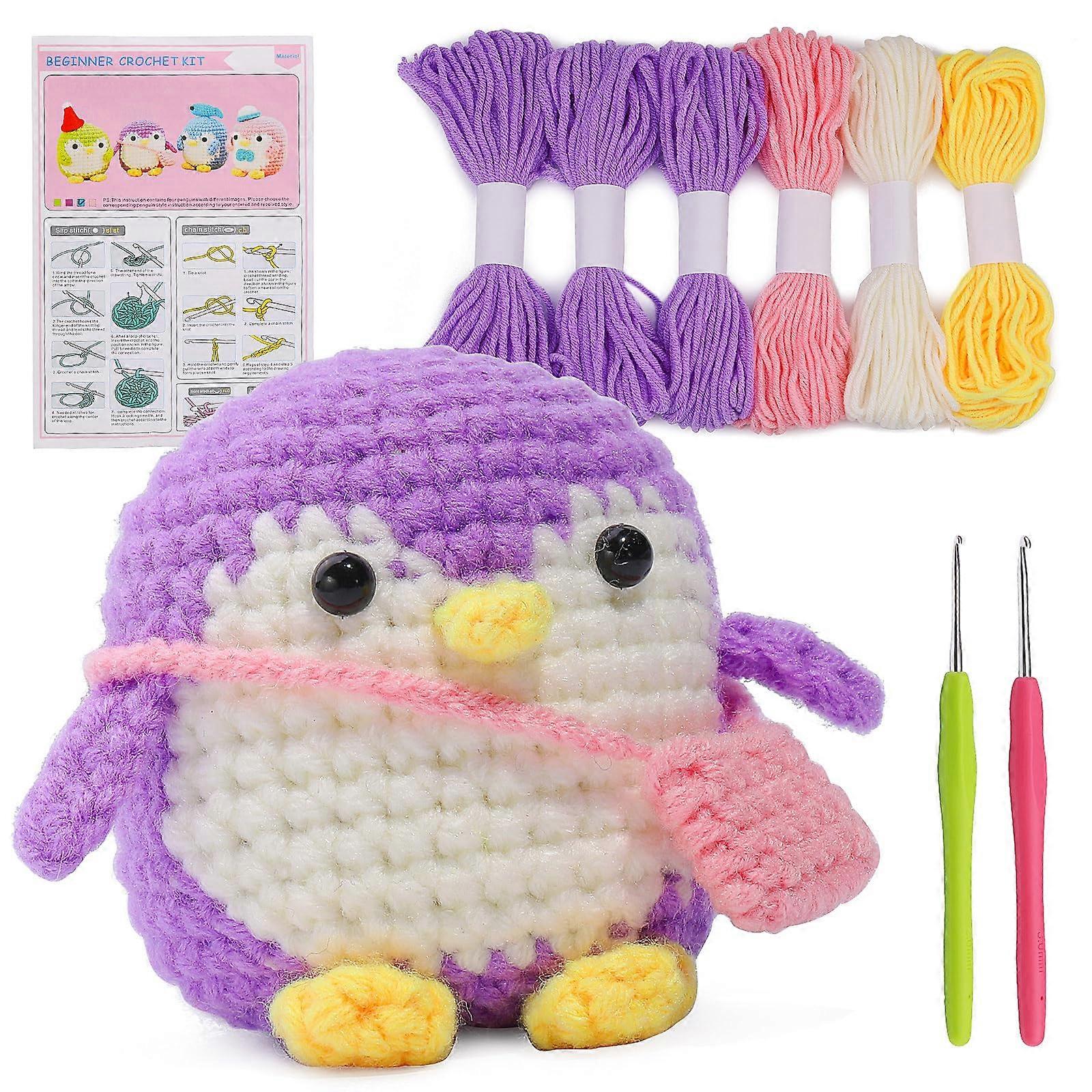 Crochet Kit for Beginners with Cute Penguin, StepbyStep Video Guide, Purple Starter Set