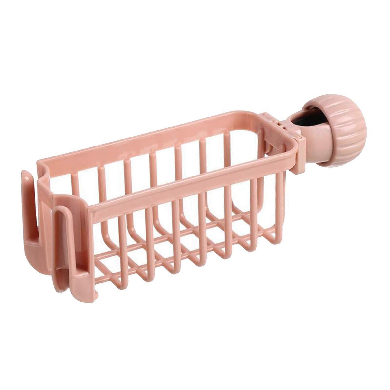 Kitchen Sink Hanging Rack Vertical Adjustable Faucet Mount Storage Organizer with Hooks Pink