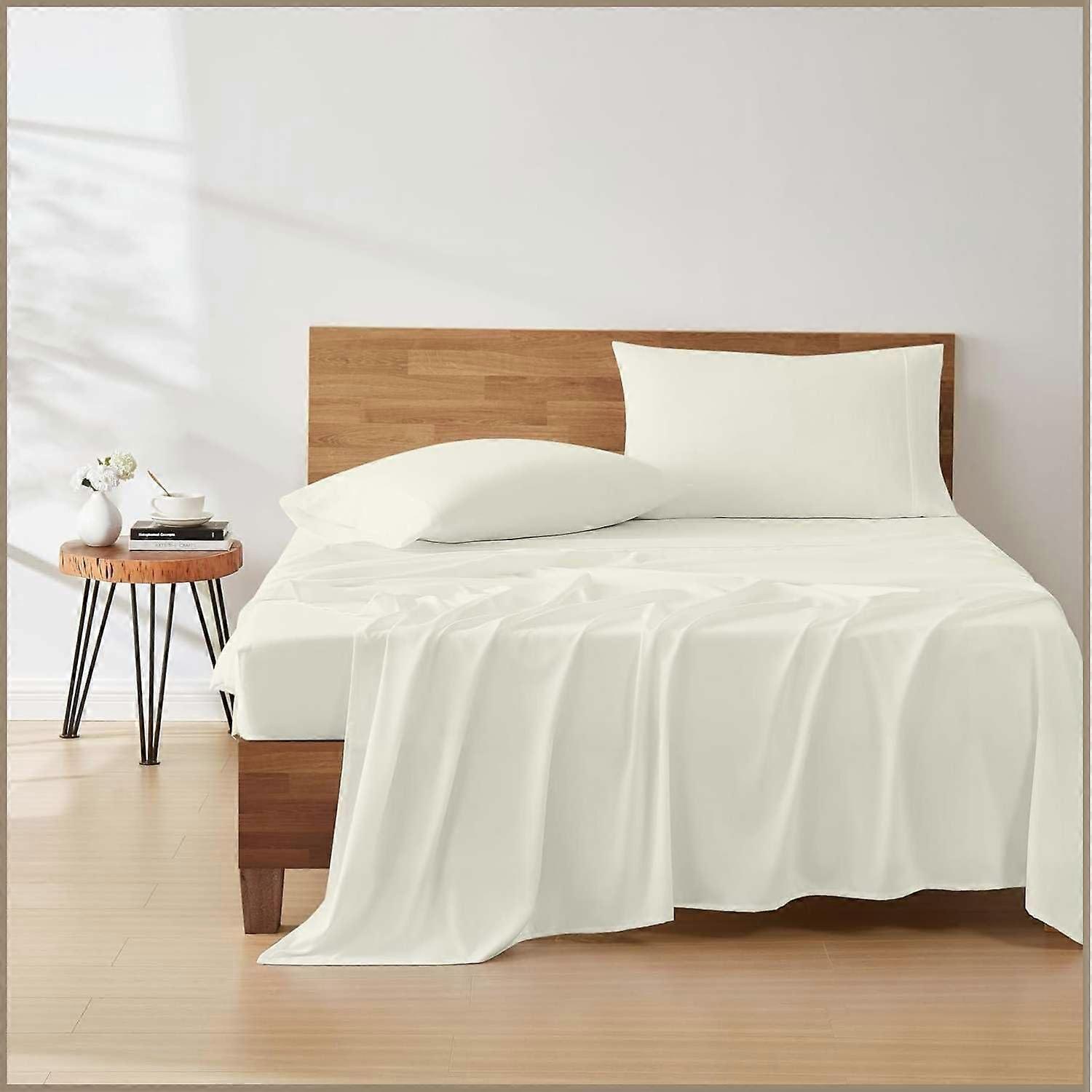 Full Size Microfiber Sheet Set Ultra Soft Deep Pocket Fit Wrinkle Resistant Ivory 4 Piece