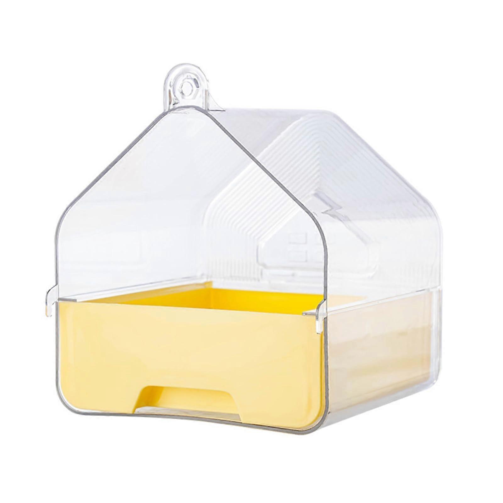 Spacious Bird Bath for Cage Fits Most Parrots Easy Pull Drawer Yellow Durable Design