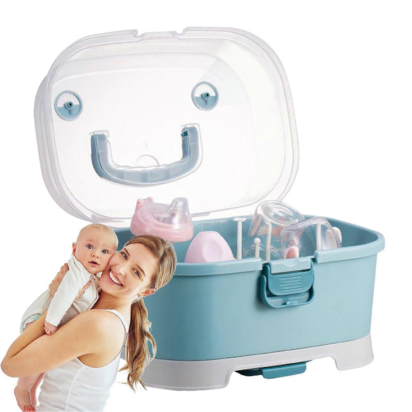 Baby Bottle Organizer with Dust Cover and Removable Drying Rack for Space Saving Kitchen Storage