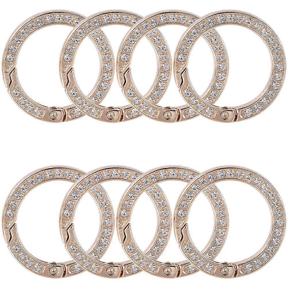 8pcs Alloy Rhinestone Spring Gate Rings Ring Light golden 34x5mm