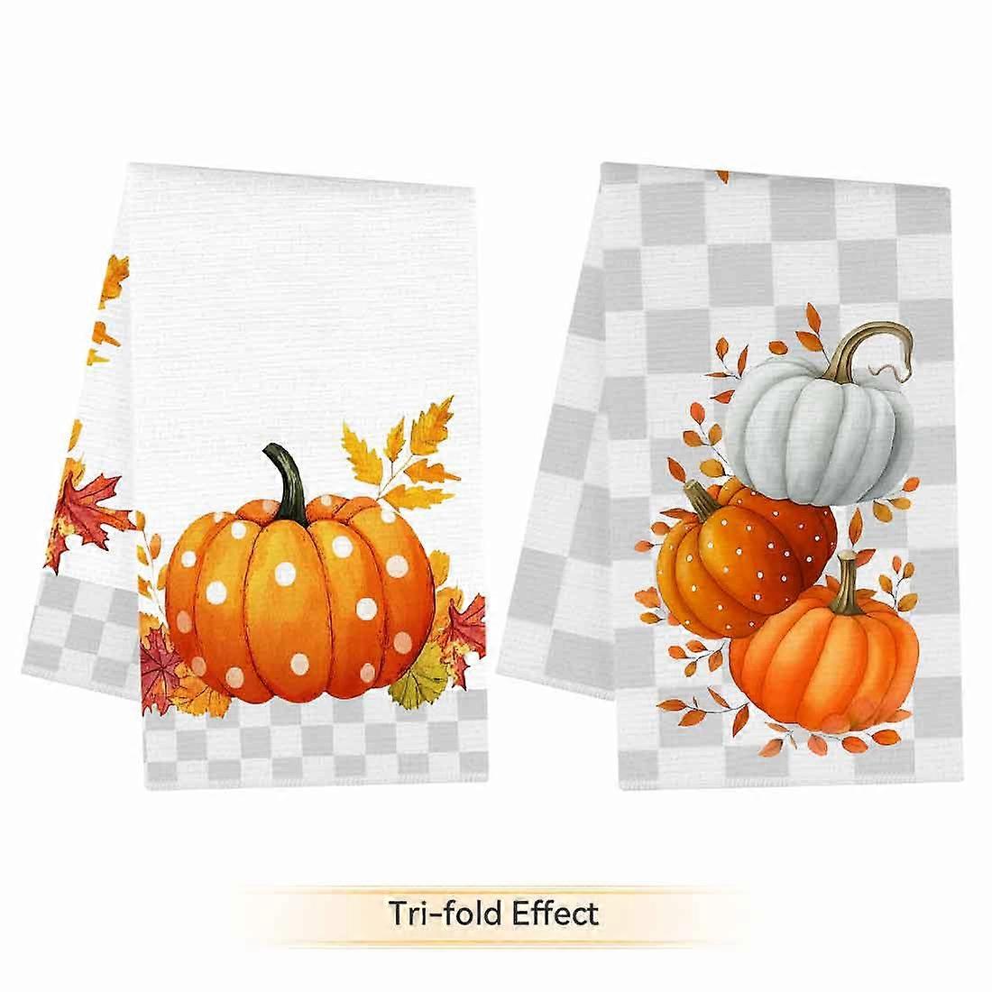 Autumn Pumpkin 2-Pack Kitchen Towels, Festive Holiday Dishcloths, Microfiber Hand Towels Rectangular