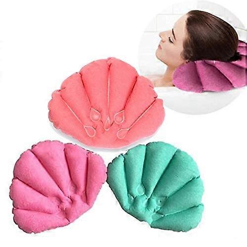 Inflatable Bath Pillow with Suction Cups, Soft Terry Spa Bathtub Cushion, Shell Neck Support