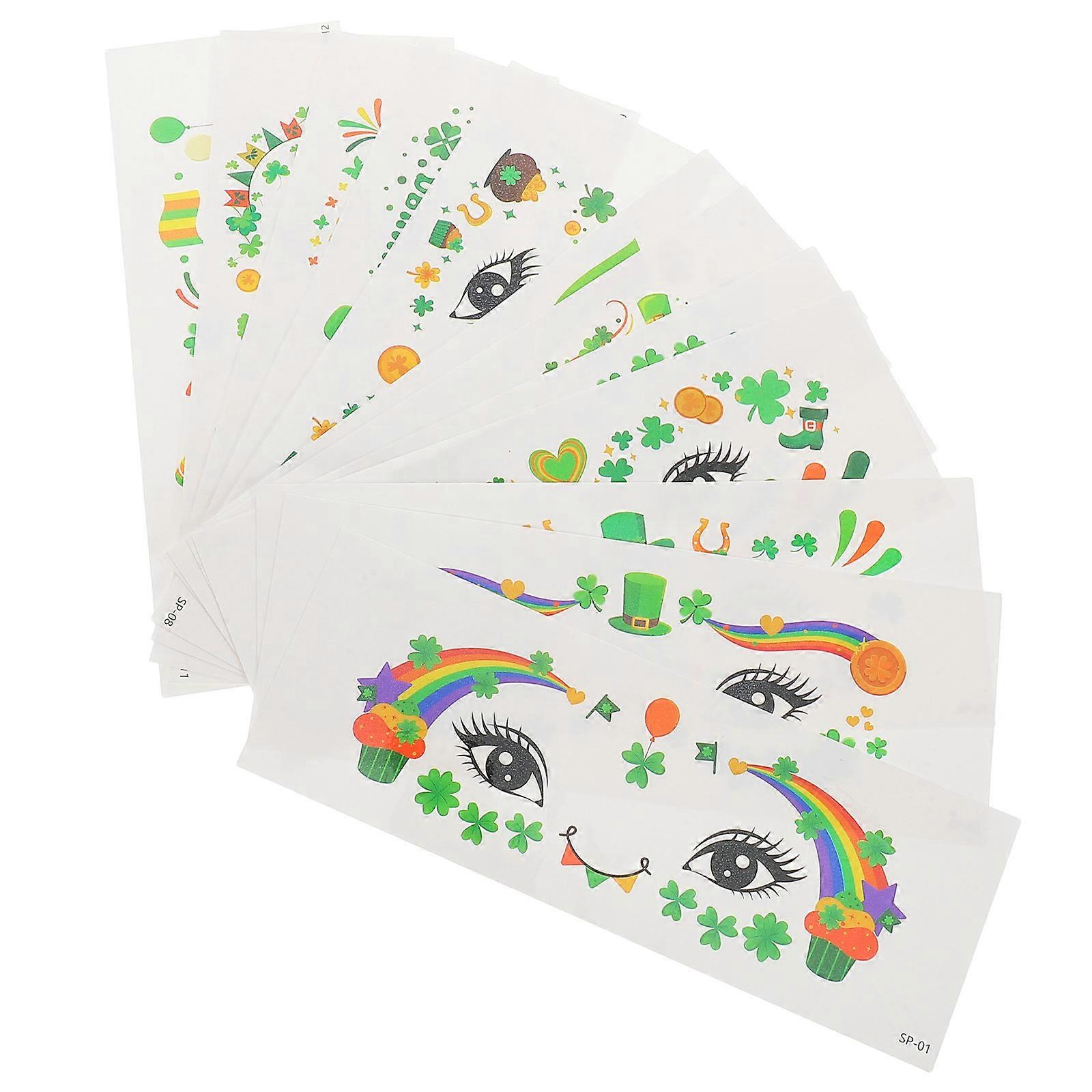St Patricks Day Temporary Shamrock Face Tattoo Stickers 12 Sheets Pack