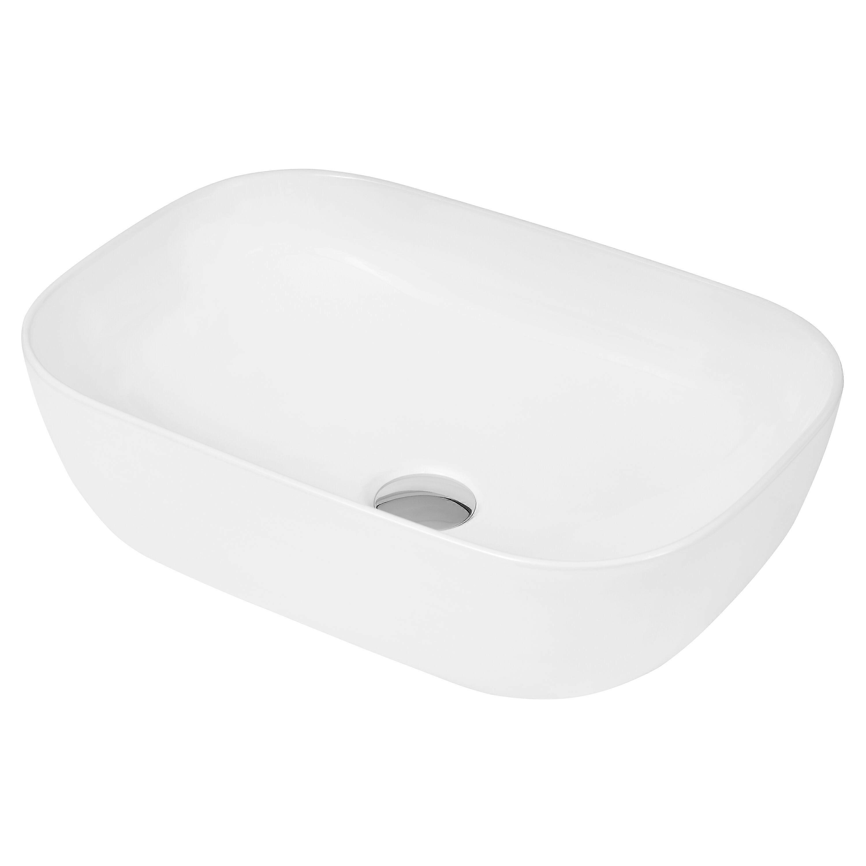 Contemporary Soft Rectangular Countertop Basin - Gloss White Ceramic Vessel Without Overflow