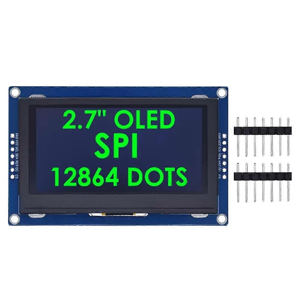 Tela OLED LCD de 2,7 polegadas, resolução 128x64, compatível com SSD1327, interface IIC/SPI/porta paralela de 8 bits e conector SPI de 7 pinos.