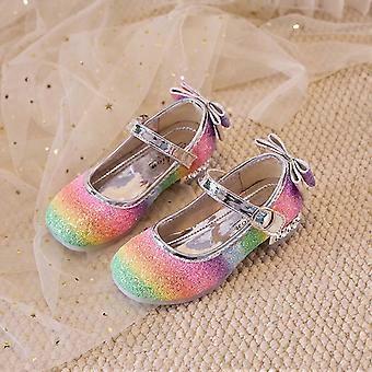 Sandalen voor meisjes en jongens met regenboogstrik, open teen, stevige zool, hoge hak, comfortabele vakantiesandalen voor kinderen, lichtgrijs, 10-10,5 jaar