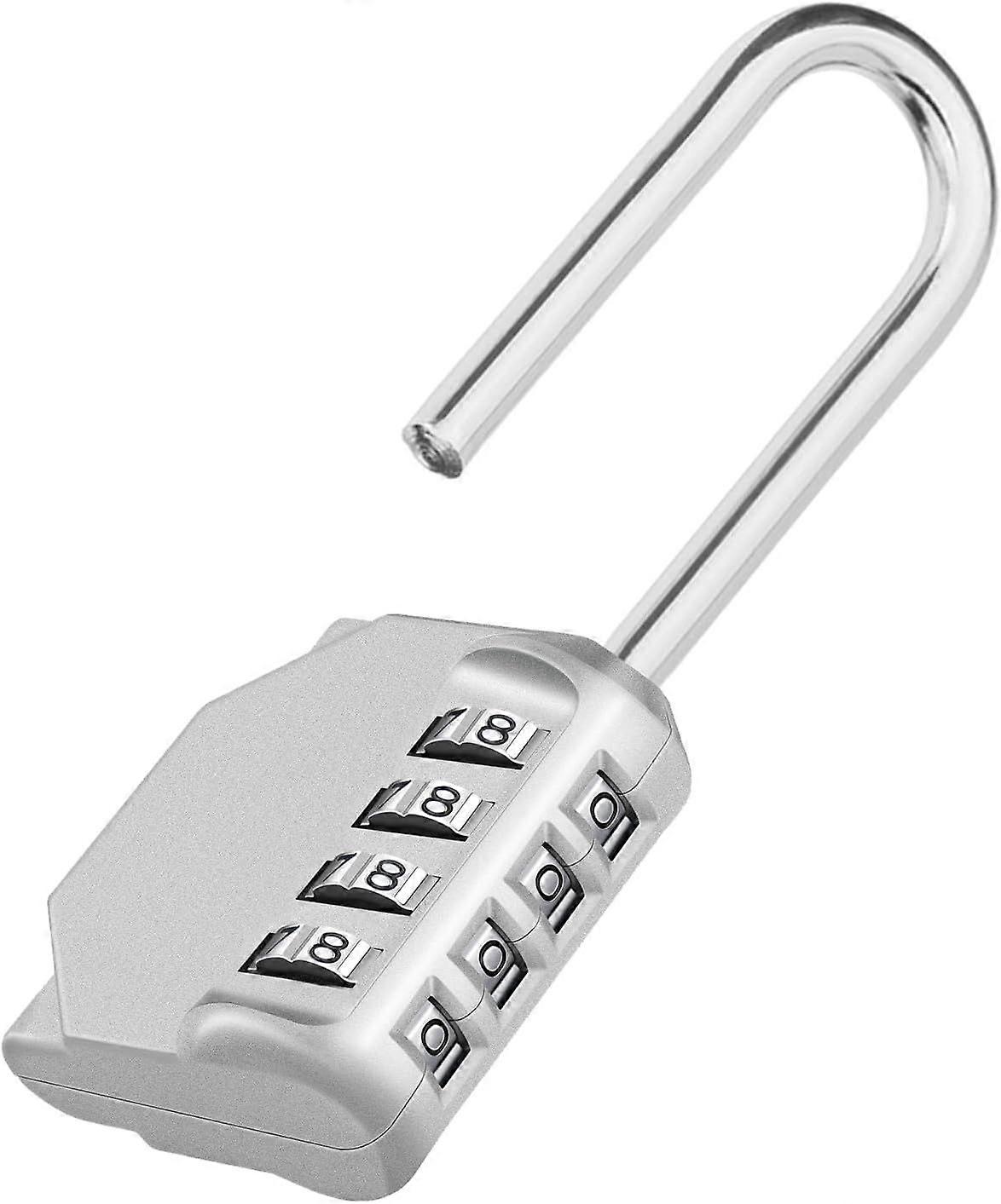 Long Shackle Padlock, 4 Digit Number Padlock Code Locker, Long Shackle Code Lock (1 Piece, Silver)