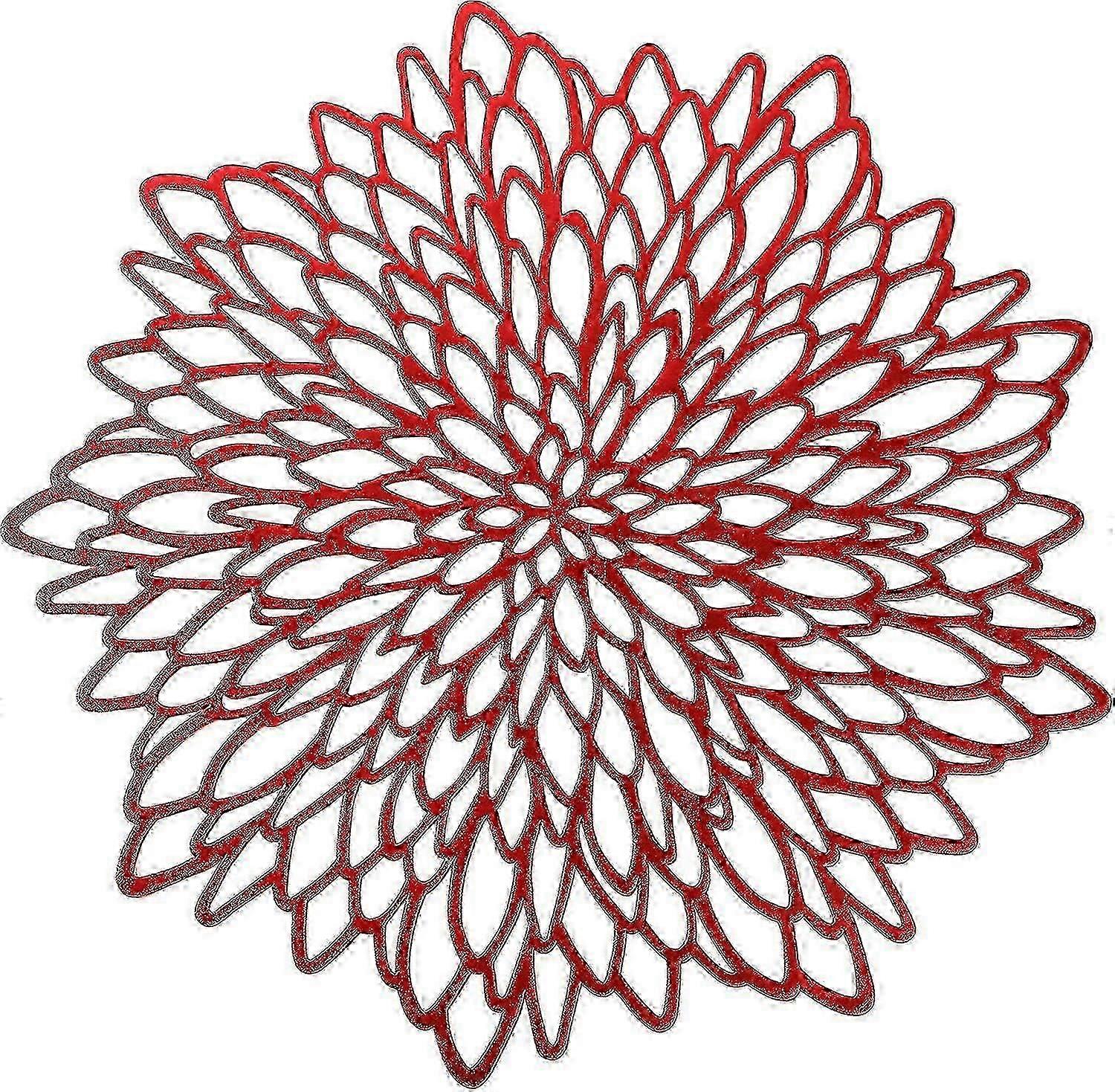 6 Pack Red Metallic Round Placemats Leaf Dining Table Decor