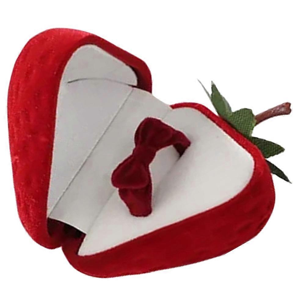 Red Strawberry Ring Gift Box for Wedding 4Sets Flocking Storage Case