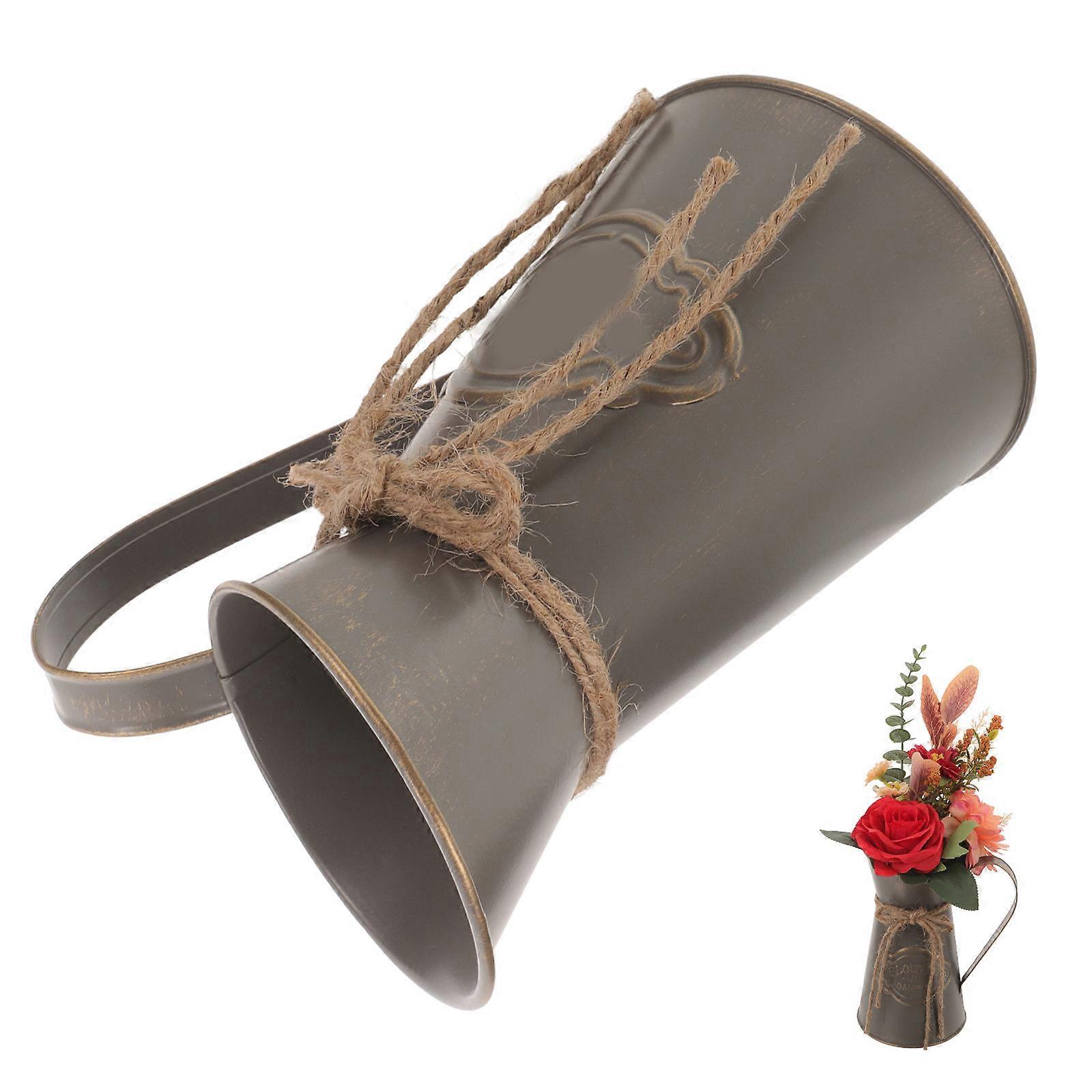 Flower Vase for Tabletop Rustic Farmhouse Decor Gray Rectangular Galvanized Iron Decoration 1Pack