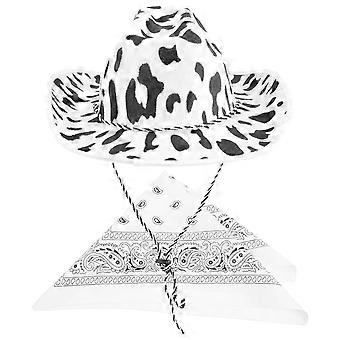 1 Set Cow Printed Cowboy Hat Dress up Party Cowgirl Hat with Handkerchief