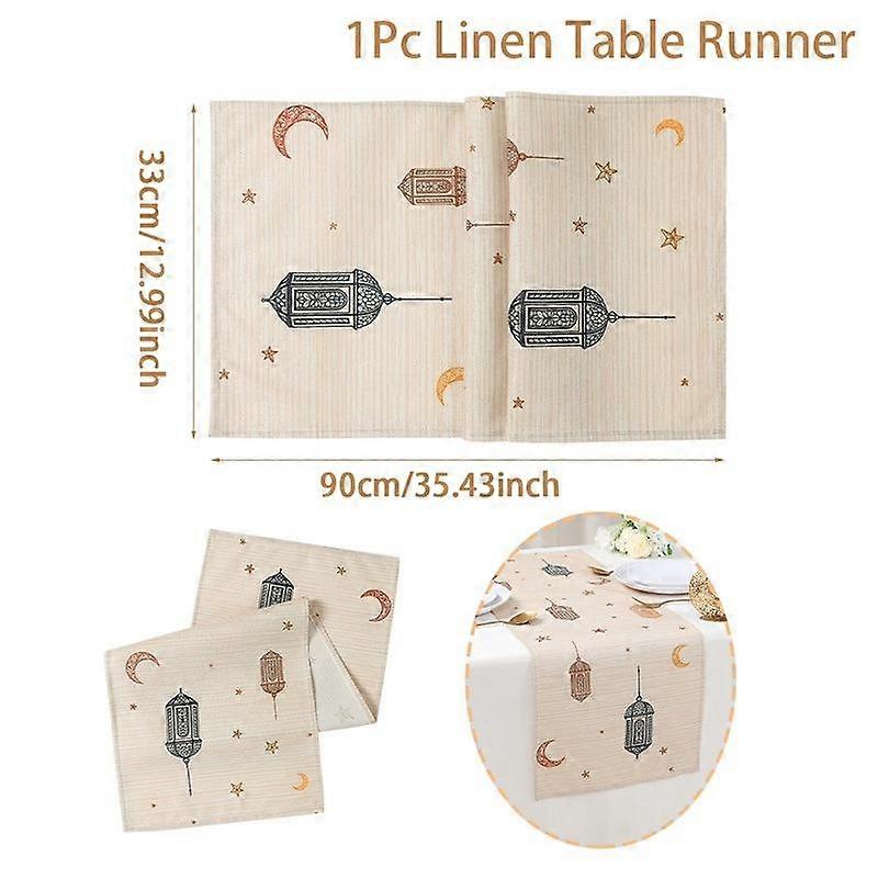1Pcs Ramadan Eid Mubarak Polyester Table Runner Party Decor Moon Lantern Eid Dining Table Runners Ramadan Decorations